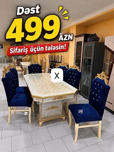 stol ustul: Klassik üslubda yemək otağı dəsti - Komplekt: 1 böyük yemək masası + — 1