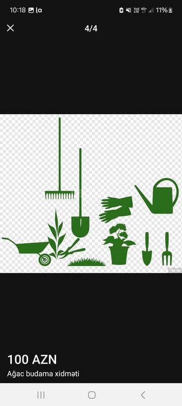 Digər tikinti xidmətləri: Ağac budama xidməti – 100 AZN Peşəkar bağ və ya həyət üçün formaverən — 4