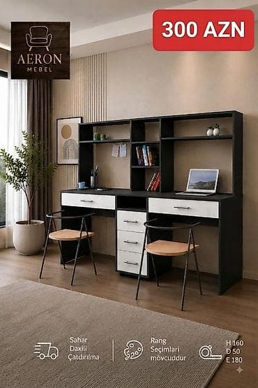 stolüstü ofis dəsti: İki nəfərlik iş masası və üst rəf sistemi – AERON Mebel Yazi masasi — 1