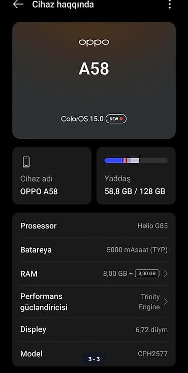 mobil telfonlar: Oppo A58 4G, 128 GB, rəng - Boz — 3