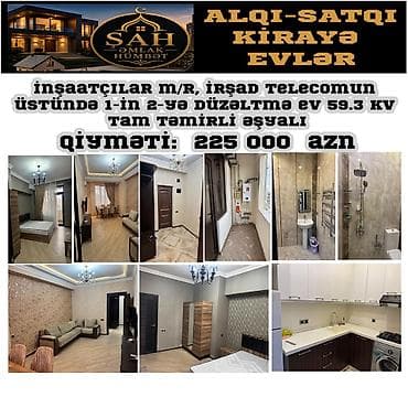 evləe: Bakı, 2 otaqlı, Köhnə tikili, m. İnşaatçılar, 59 kv. m — 1