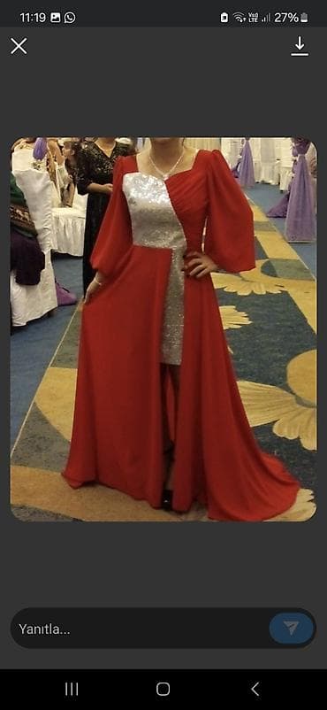 qisa etek: Qırmızı ziyafət/libaslar – 2 model 1) Uzun qırmızı gecə geyimi - — 1