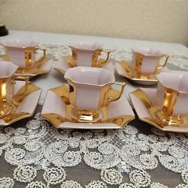 Qəhvə dəsti, rəng - Çəhrayı, Farfor, 6 nəfərlik