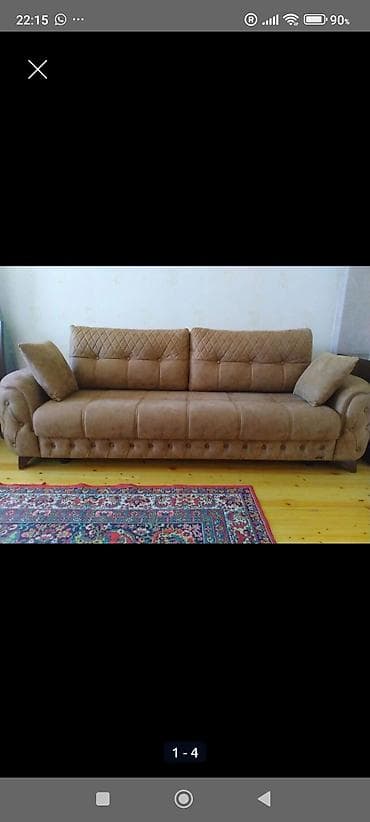 çarpayı divan: Qəhvəyi rəngli yumşaq parça divan - Klassik-modern dizayn: mələfəli — 3
