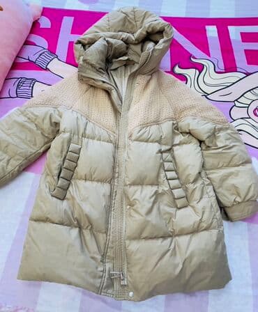 Uşaq üçün qış gödəkçəsi – bej rəngli, kapüşonlu, uzun model