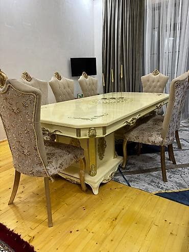 Qonaq otağı üçün, Yeni, Açılmayan, Dördbucaq masa, 8 stul