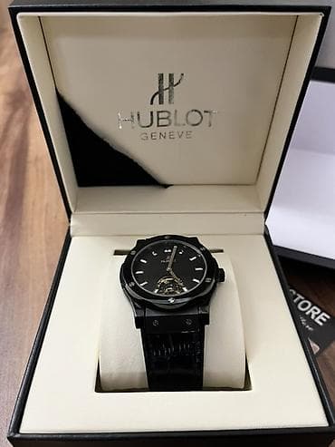 sensor saatlar: Hublot Geneve kişi qol saatı – qara rəngli, zərif dizayn Orginal — 4