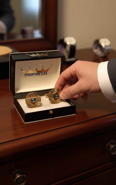 qaqa desti: Monarch markalı kişi manjet düymələri - Marka: Monarch (qutuda loqo) — 1