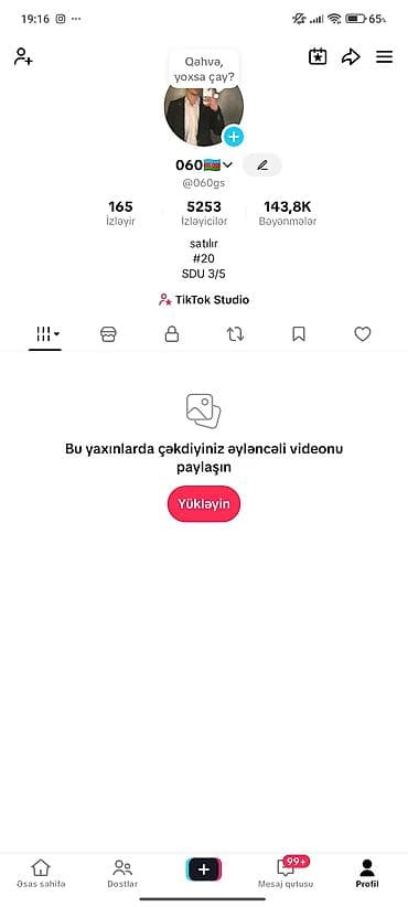Xidmət: TikTok profili Təsvir: - Platforma: TikTok - Profil adı