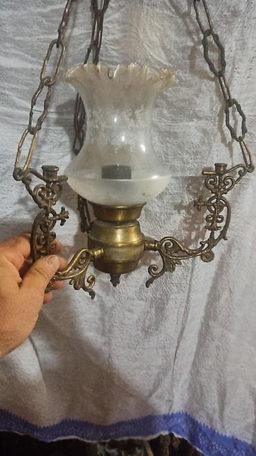 antik stullar: Antik asma şamdan-lampa - Material: bürünc gövdə və dekorativ döymə — 3