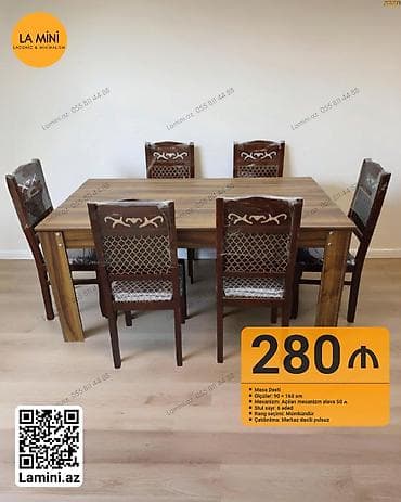 Qonaq otağı üçün, Açılan, Dördbucaq masa, 6 stul