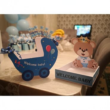 xonca desti: “Welcome Baby” dekor dəsti - Mövzu: oğlan uşağı üçün mavi rəngli — 1