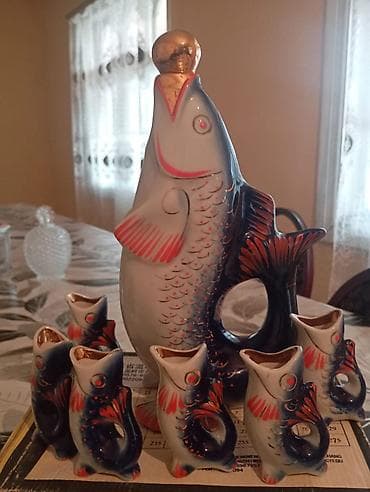 ağ balıq: Porseleindən “balıq” formalı içki dəsti - Komplekt: 1 ədəd böyük — 3