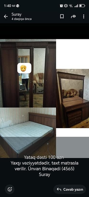 taxt kravat: Yataq dəsti – 100 AZN Tərkibi: - Geniş üç qapılı şkaf (orta qapı — 1