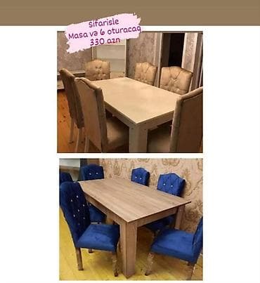 stol stul: Qonaq otağı üçün, Yeni, Açılmayan, Dördbucaq masa, 6 stul — 8