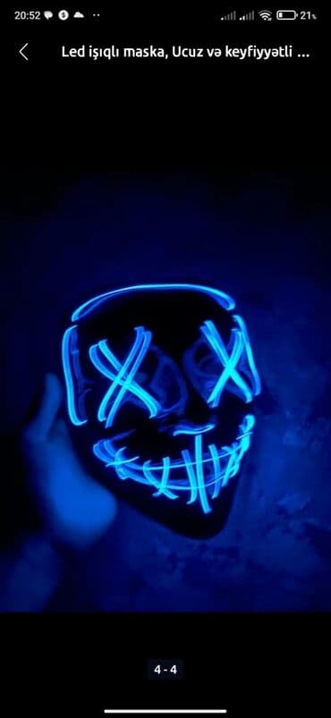 LED işıqlı maska - Qara korpus, ön hissədə neon xəttli “X” göz və