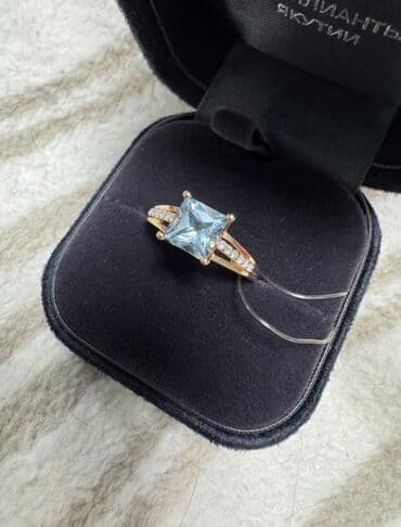 tek qas qizil uzukler: Üzük, Sarı qızıl, 585 Əyar, Akvamarin — 1