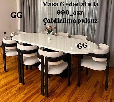 Mətbəx üçün, Oval masa, 6 stul