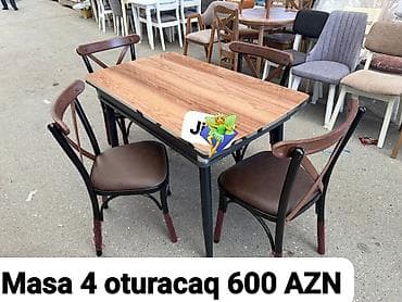 işlənmiş stol stul: Mətbəx üçün, Yeni, Açılmayan, Dördbucaq masa, 4 stul — 1