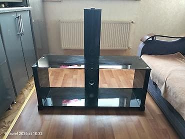 ref: Düz TV altlığı, Polkalı, Şüşəli — 3