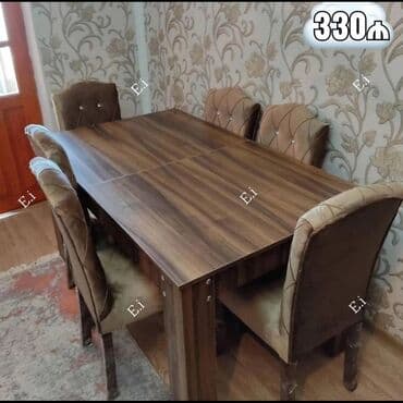 laminat qiyməti: Qonaq otağı üçün, Yeni, Açılan, Dördbucaq masa, 6 stul — 8