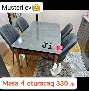 Mətbəx üçün, Yeni, Açılmayan, Dördbucaq masa, 4 stul