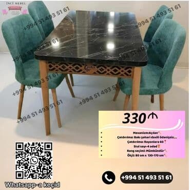 metbext moyka: Mətbəx üçün, Yeni, Açılan, Dördbucaq masa, 4 stul — 1