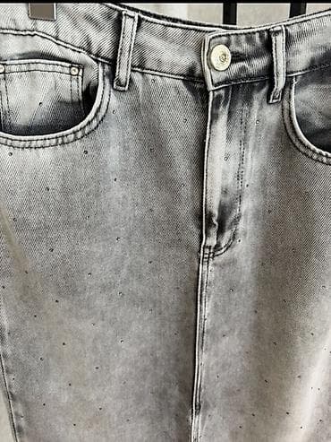 cins sarafan modelleri: Boz rəngli denim midi ətək - Material: qalın denim (cotton qarışımı) — 3