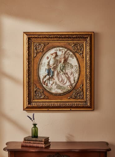 yay mənzərə şəkilləri: Relyefli divar tablo - Mövzu: pastoral səhnə – ağac kölgəsində oturan — 1