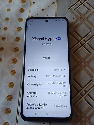 işlenmiş telfonlar: Redmi 12, 256 GB, rəng - Mavi, Barmaq izi — 7