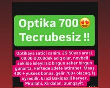 resepsn isi: Tel:0617986473 Ətraflı məlumat üçün ofisə yaxınlaşa bilərsiz.Həftənin — 4