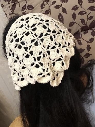 baş örtüsü: Zərif əl işi kroşe saç örtüsü/bandana - Material: qalın, yumşaq — 6