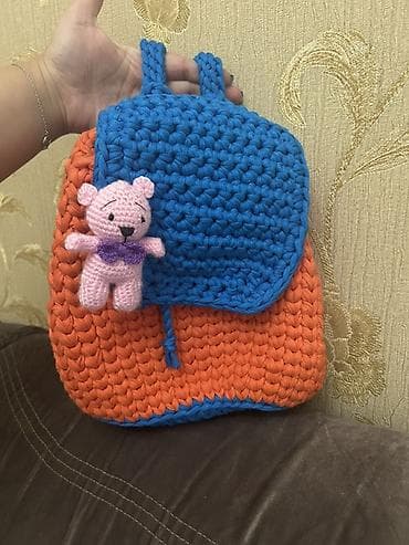 Əl işi toxunma uşaq bel çantası - Material: qalın, yumşaq ipliklə əl