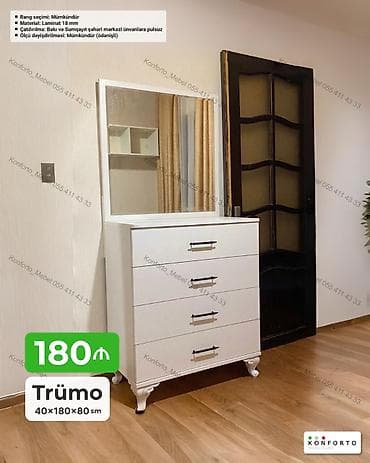 taxta komod: Trümo – 40×180×80 sm - Dizayn: Ayna ilə birlikdə, 4 çekmecəli — 1