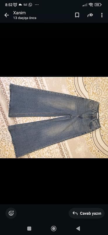 Qadın geniş kəsimli cins şalvar - Model: wide-leg (geniş balaqlı)
