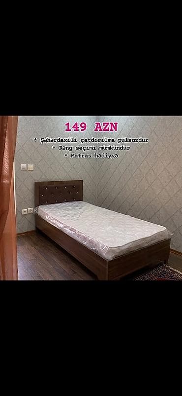 mini masa: Tək nəfərlik çarpayı – 149 AZN - Müasir dizayn: taxta korpus, yumşaq — 4