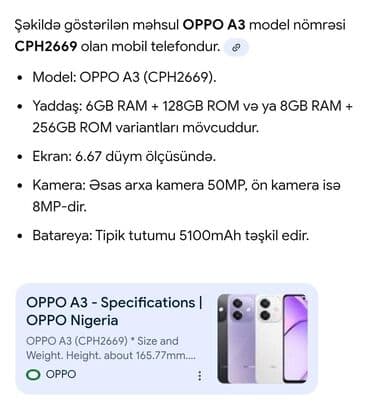 telefon uzlukləri: Oppo A3, 256 GB, rəng - Qara, İki sim kartlı — 6