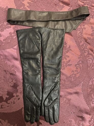 женские атласные длинные перчатки: Kürk, S, rəng - Qəhvəyi — 4