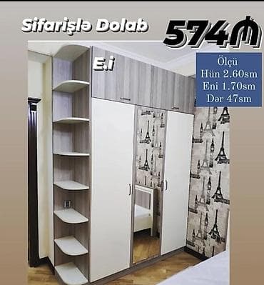 шкаф: Düz dolab, Yataq otağı üçün, Paltar üçün, Kupe, Korpuslu, 3 qapılı — 1