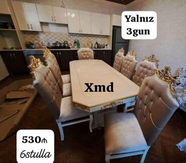 gilan parçaları: Qonaq otağı üçün, Yeni, Açılmayan, Dördbucaq masa, 6 stul — 4