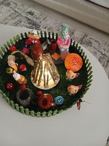 Картины и портреты: Əl işi dekorativ kompozisiya – “Həyət süfrəsi” maketi - Dairəvi əsas — 2