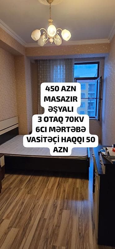 ev menzil: Masazırda 3 otaqlı, 70 kv mənzil kirayə. - Əşyalı - 6-cı mərtəbə - — 1
