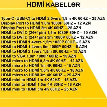 kompüter barter: HDMİ Kabellər ⭐Type-C (USB-C) to HDMİ 2.0vers 1,8m 4K 60HZ – 25 AZN — 2