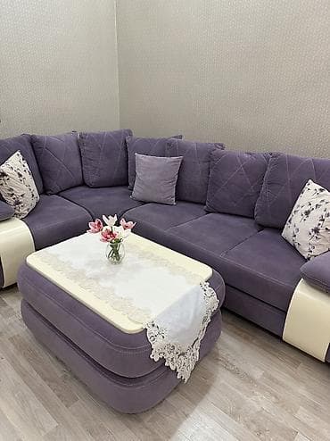Bənövşəyi rəngli L formalı künc divan dəsti + jurnalni masa - Zərif — 1