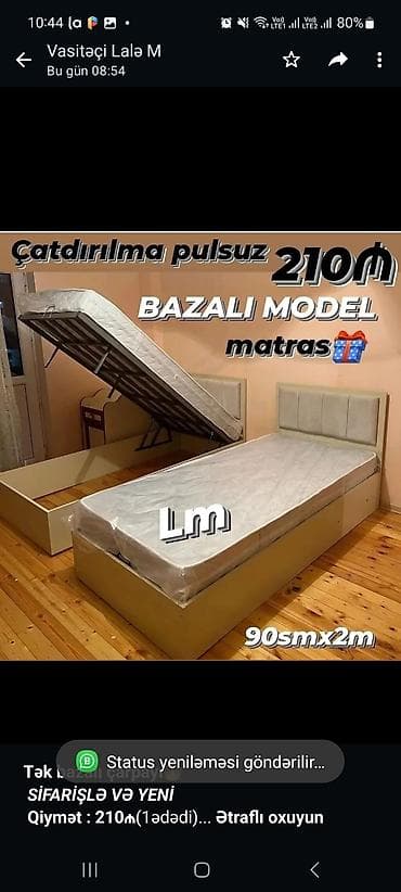 *Tək bazalı çarpayı*👑 _*SİFARİŞLƏ VƏ YENİ*_ *Qiymət : 210₼*(1ədədi)