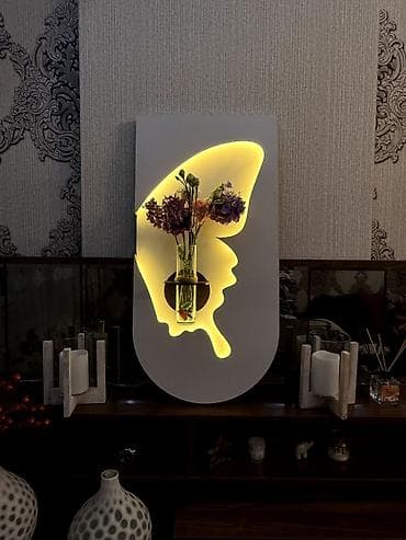 divar panelləri: LED işıqlı dekorativ divar paneli – şüşə vazalı - Material: MDF əsas — 1