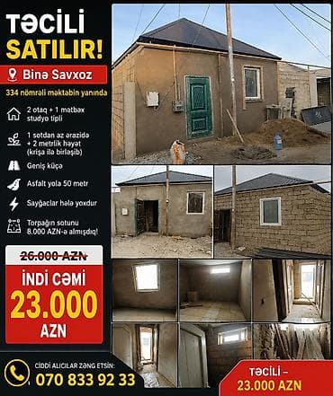 bileceride evler: 3 otaqlı, 68 kv. m, Kredit yoxdur, Təmirsiz — 1