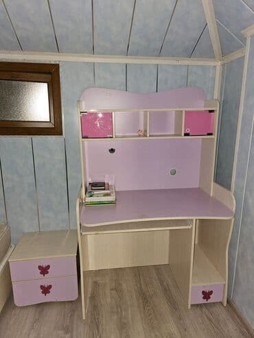 Uşaq masaları: Qız üçün, İşlənmiş, 2 təknəfərlik çarpayı, Yazı masası, Dolab, Komod — 7