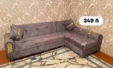 krep parca: Künc divan – 349 ₼ - Rəng: tünd boz - Dizayn: qızılı dekor — 1