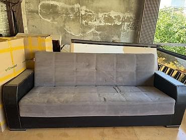 divan olcusu: Boz rəngli, geniş oturacaqlı 3 nəfərlik divan - Dizayn: Minimalist — 2